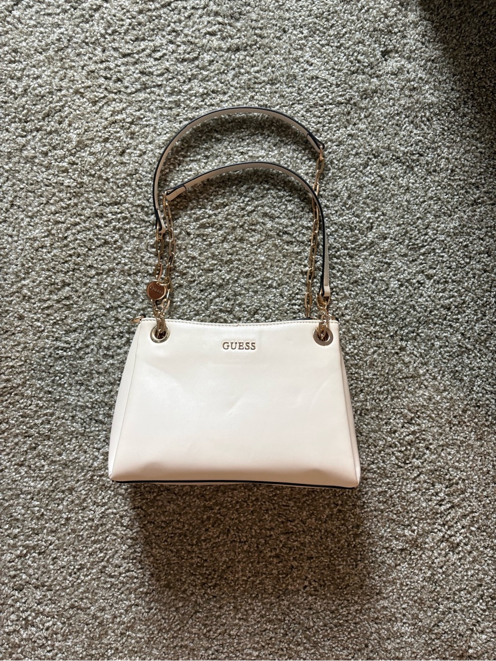 GUESS Cream Shoulder Bag with Gold Chain Accents